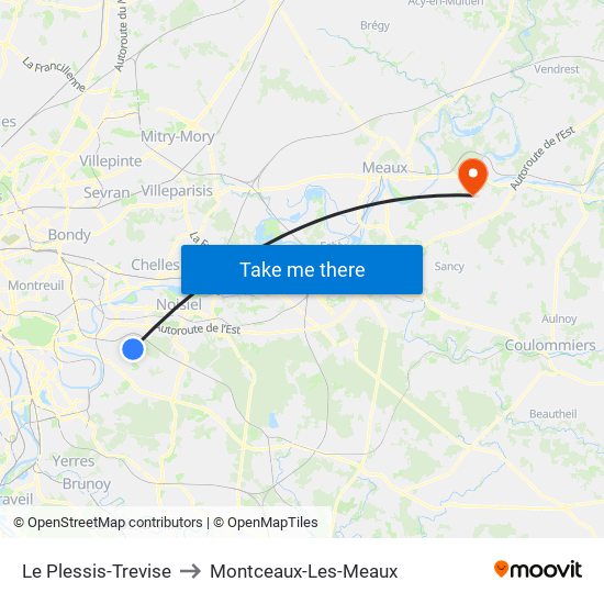 Le Plessis-Trevise to Montceaux-Les-Meaux map