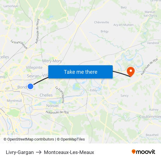 Livry-Gargan to Montceaux-Les-Meaux map