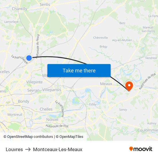 Louvres to Montceaux-Les-Meaux map