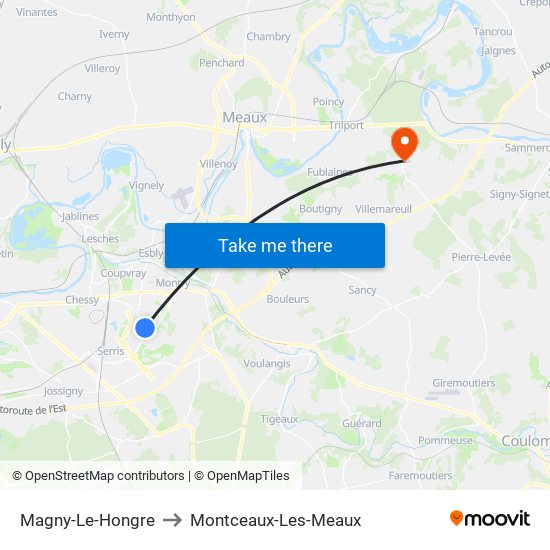 Magny-Le-Hongre to Montceaux-Les-Meaux map