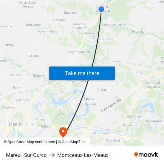 Mareuil-Sur-Ourcq to Montceaux-Les-Meaux map