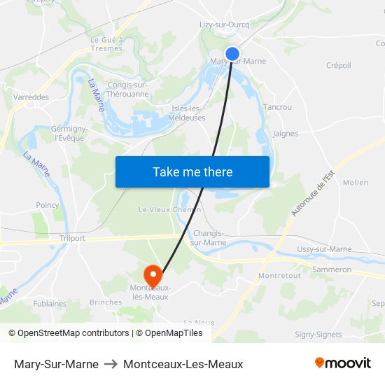 Mary-Sur-Marne to Montceaux-Les-Meaux map
