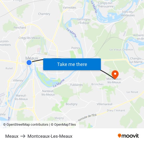 Meaux to Montceaux-Les-Meaux map