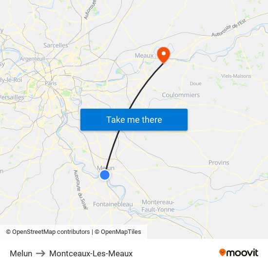Melun to Montceaux-Les-Meaux map