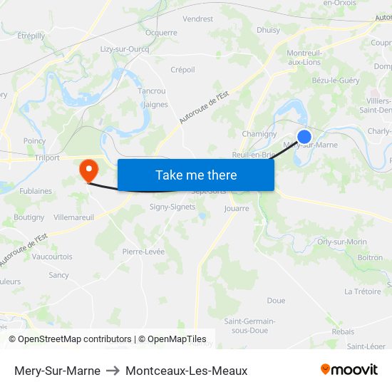 Mery-Sur-Marne to Montceaux-Les-Meaux map