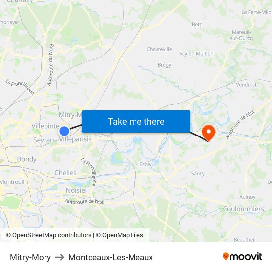 Mitry-Mory to Montceaux-Les-Meaux map
