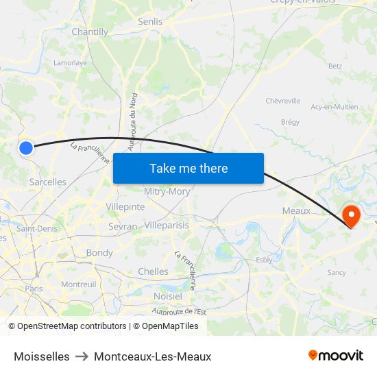 Moisselles to Montceaux-Les-Meaux map