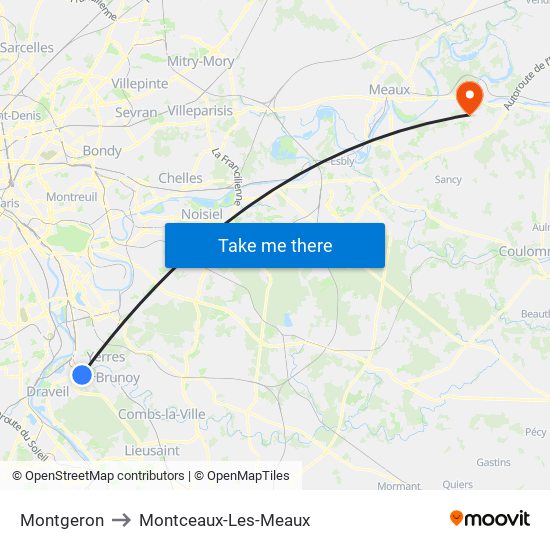 Montgeron to Montceaux-Les-Meaux map