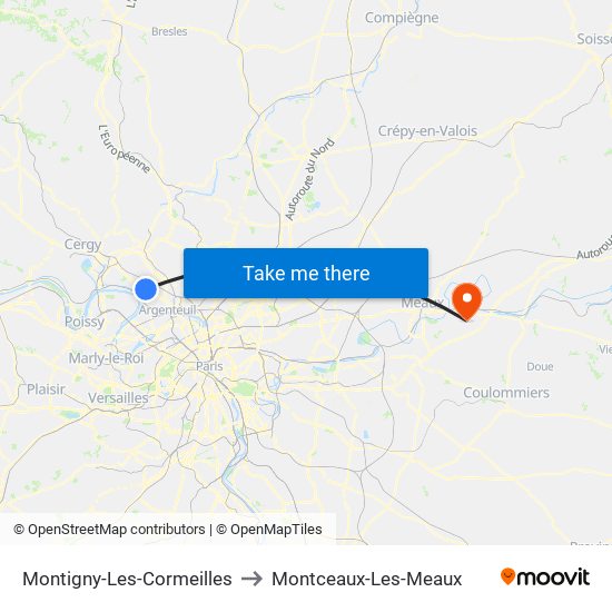 Montigny-Les-Cormeilles to Montceaux-Les-Meaux map