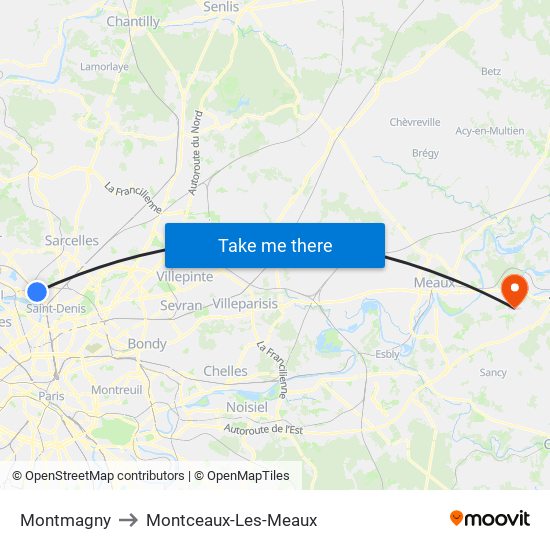 Montmagny to Montceaux-Les-Meaux map