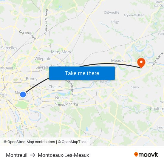 Montreuil to Montceaux-Les-Meaux map