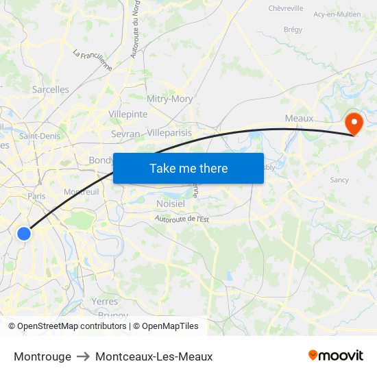 Montrouge to Montceaux-Les-Meaux map