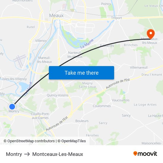 Montry to Montceaux-Les-Meaux map