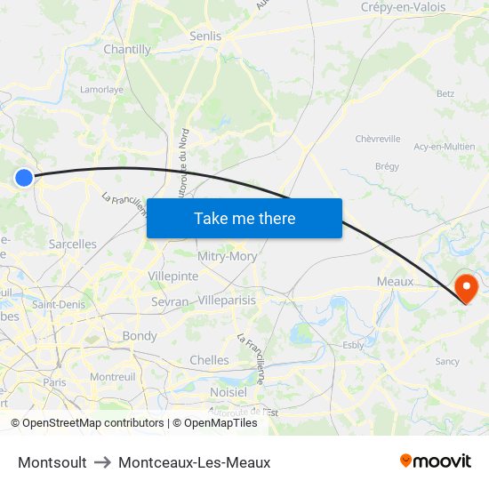 Montsoult to Montceaux-Les-Meaux map