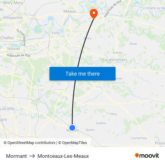 Mormant to Montceaux-Les-Meaux map