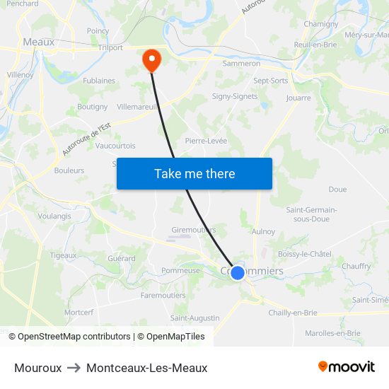 Mouroux to Montceaux-Les-Meaux map