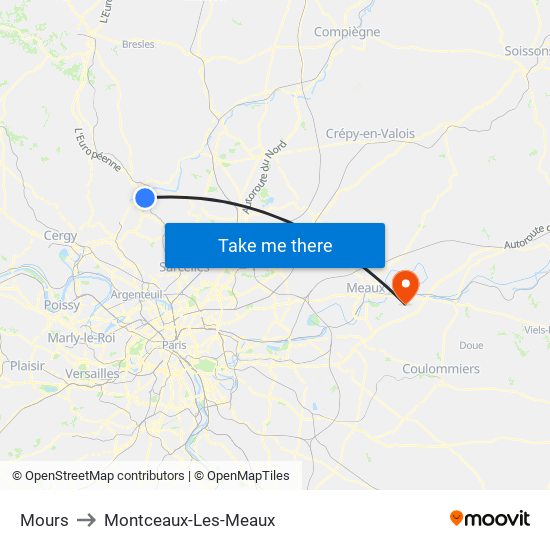 Mours to Montceaux-Les-Meaux map