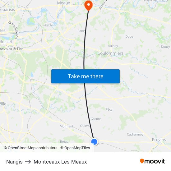 Nangis to Montceaux-Les-Meaux map