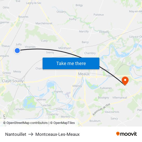 Nantouillet to Montceaux-Les-Meaux map