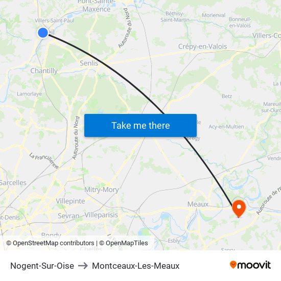 Nogent-Sur-Oise to Montceaux-Les-Meaux map