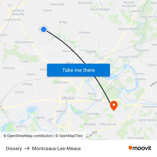 Oissery to Montceaux-Les-Meaux map