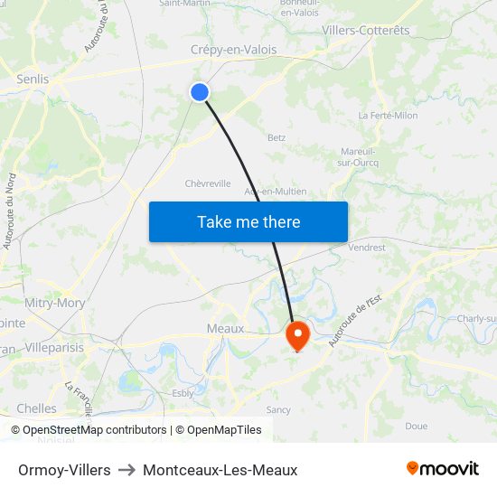 Ormoy-Villers to Montceaux-Les-Meaux map