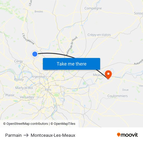 Parmain to Montceaux-Les-Meaux map