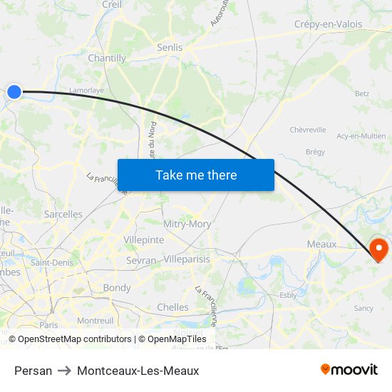 Persan to Montceaux-Les-Meaux map