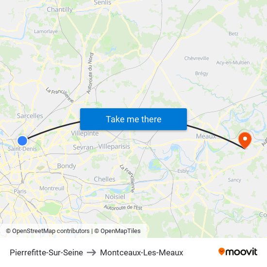 Pierrefitte-Sur-Seine to Montceaux-Les-Meaux map