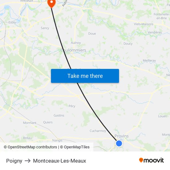Poigny to Montceaux-Les-Meaux map