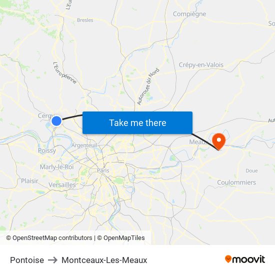 Pontoise to Montceaux-Les-Meaux map