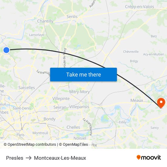 Presles to Montceaux-Les-Meaux map