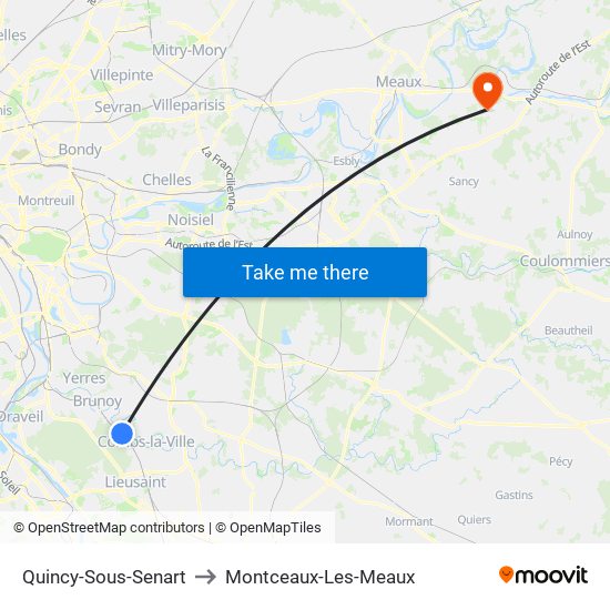 Quincy-Sous-Senart to Montceaux-Les-Meaux map