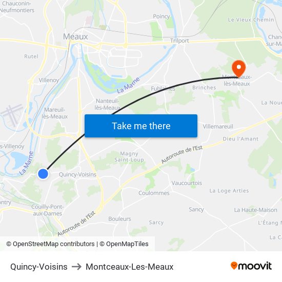 Quincy-Voisins to Montceaux-Les-Meaux map