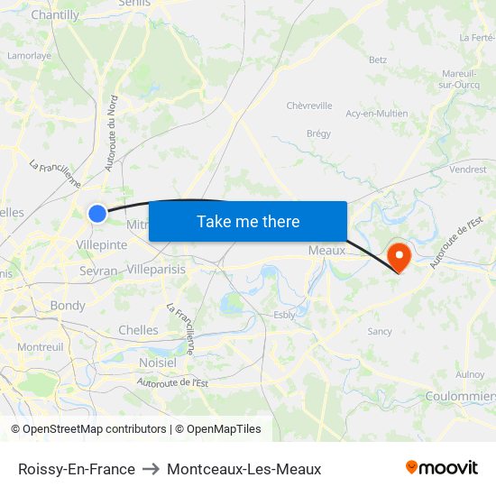 Roissy-En-France to Montceaux-Les-Meaux map