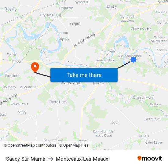 Saacy-Sur-Marne to Montceaux-Les-Meaux map