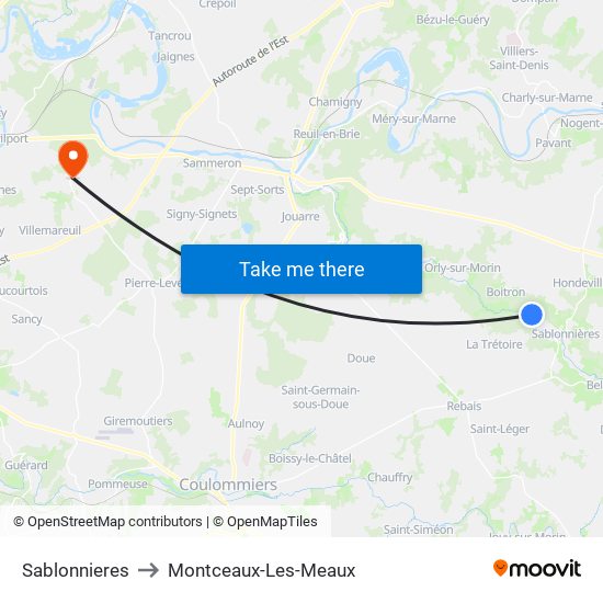 Sablonnieres to Montceaux-Les-Meaux map