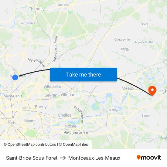 Saint-Brice-Sous-Foret to Montceaux-Les-Meaux map