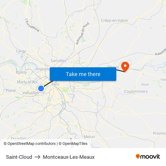 Saint-Cloud to Montceaux-Les-Meaux map