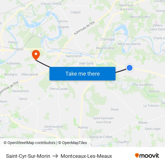 Saint-Cyr-Sur-Morin to Montceaux-Les-Meaux map