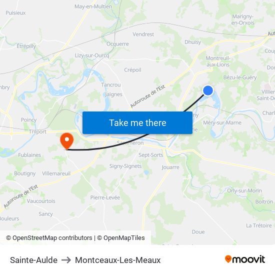 Sainte-Aulde to Montceaux-Les-Meaux map