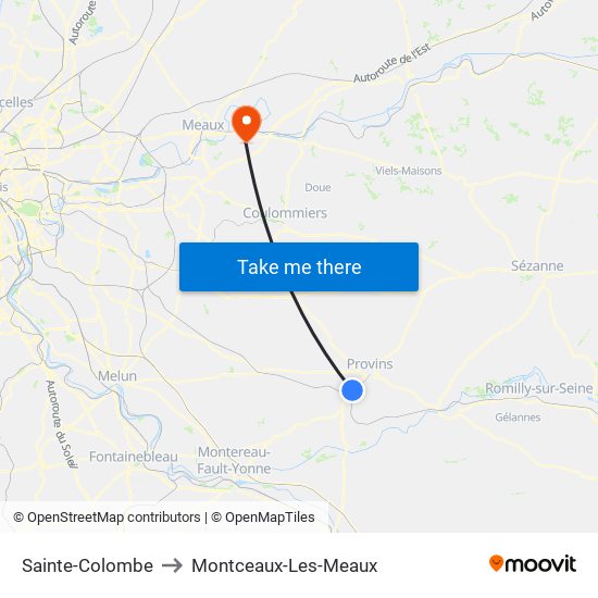 Sainte-Colombe to Montceaux-Les-Meaux map