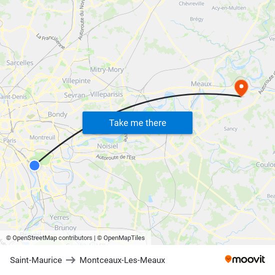 Saint-Maurice to Montceaux-Les-Meaux map