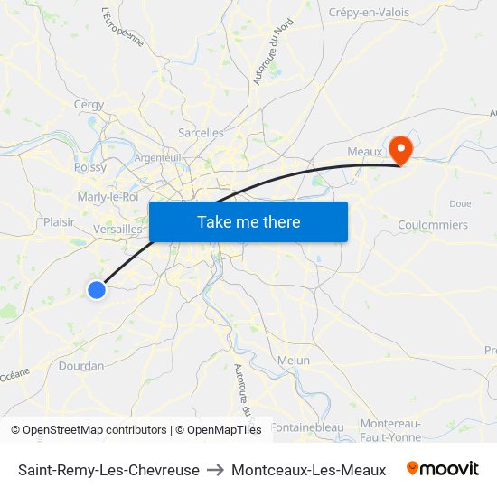 Saint-Remy-Les-Chevreuse to Montceaux-Les-Meaux map