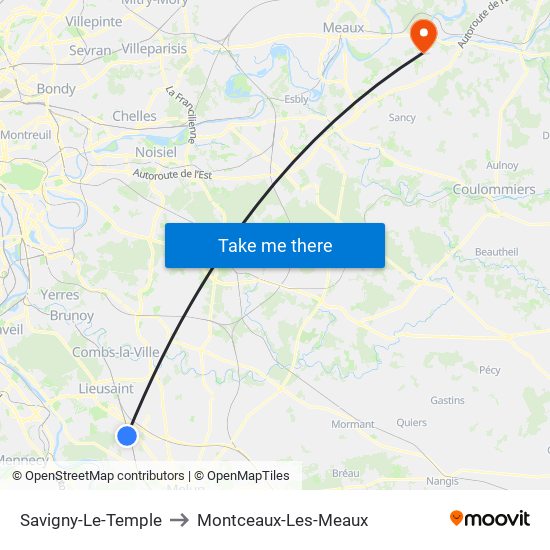 Savigny-Le-Temple to Montceaux-Les-Meaux map