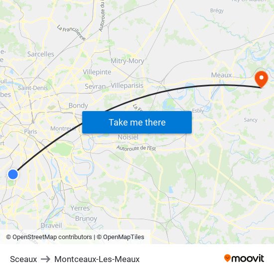 Sceaux to Montceaux-Les-Meaux map