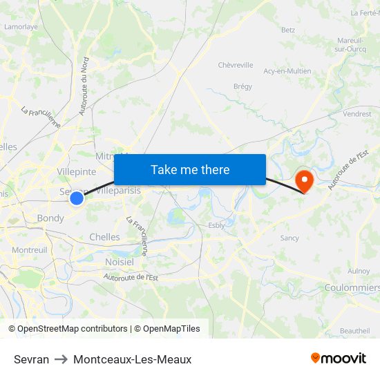 Sevran to Montceaux-Les-Meaux map
