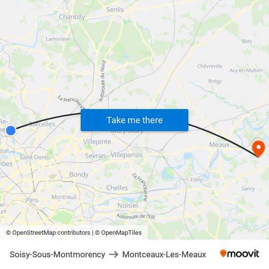 Soisy-Sous-Montmorency to Montceaux-Les-Meaux map