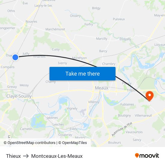 Thieux to Montceaux-Les-Meaux map