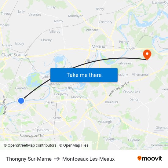 Thorigny-Sur-Marne to Montceaux-Les-Meaux map